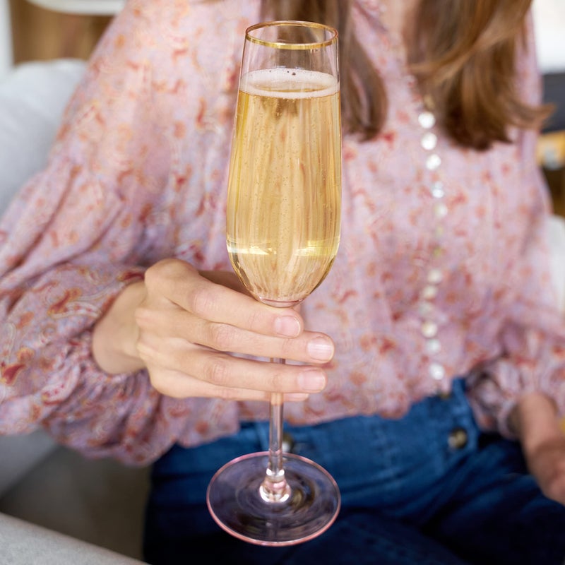Twine Rose Crystal Champagne Flutes, Pink Tinted with Gold Rim, Elegant Champagne Glasses, Perfect for Sparkling Wine, Prosecco, Mocktails, Wedding Gifts, Housewarming, Home Bar, 8 oz, Set of 2 - Image 5